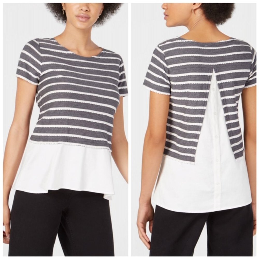 Maison Jules Striped Layered Look Top Size Small